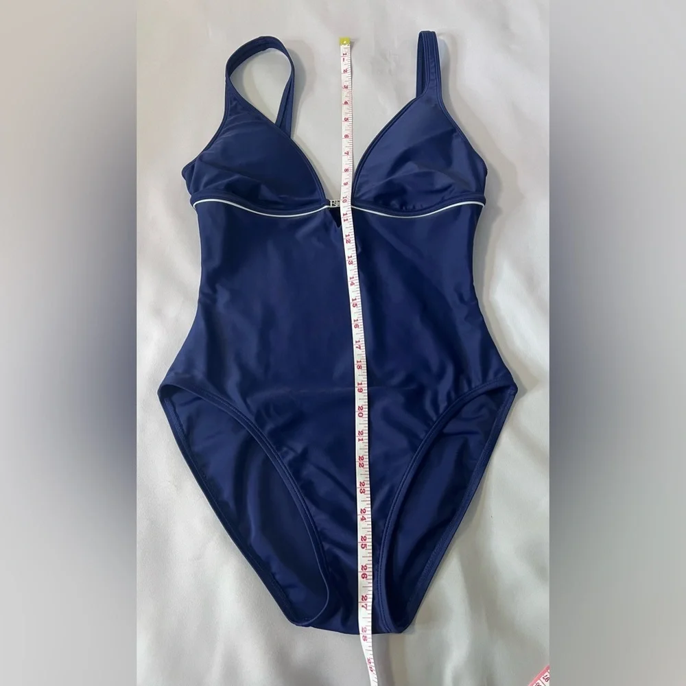 Lauren Ralph Lauren Womens Blue V Neck‎ One Piece Swimsuit Sz 10